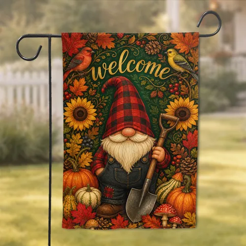 Autumn Gnome Welcome Porch Decor With Buffalo Plaid Hat And Harvest Accents For Home Garden Flag