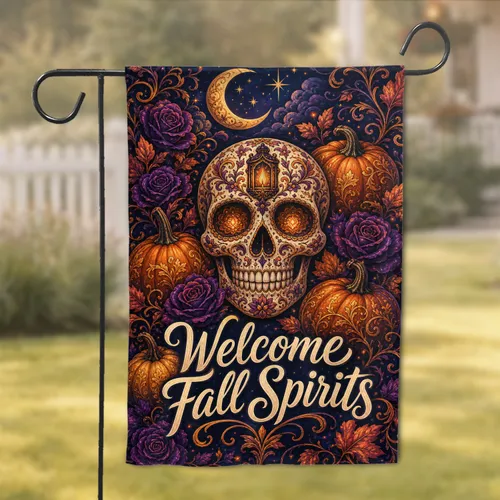 Gothic Skull Autumn Porch Decor With Moon And Roses For Seasonal Outdoor Fall Charm Garden Flag