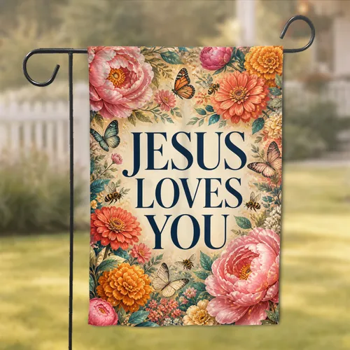 Jesus Loves You Floral Vintage Porch Decor for Peaceful Garden Chapel Gatherings Garden Flag