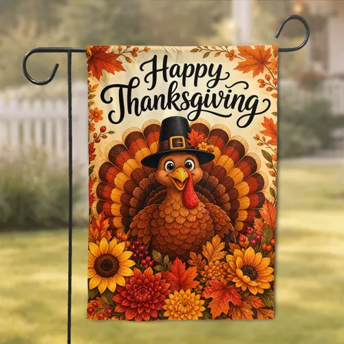 Cheerful Turkey With Autumn Leaves For Thanksgiving Porch Decor And Holiday Homes Garden Flag