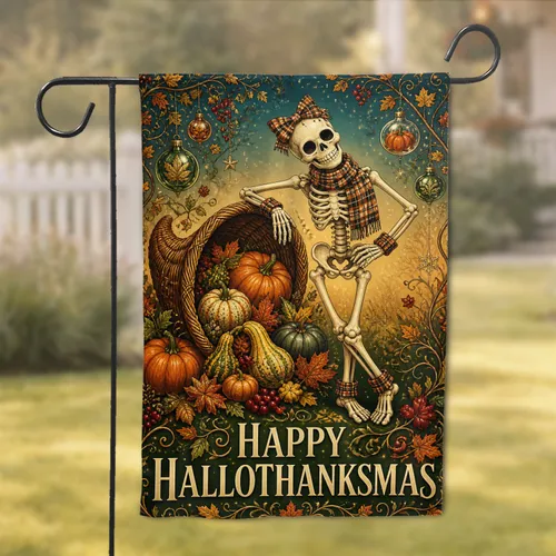 Whimsical Skeleton Harvest Porch Decor for Halloween and Thanksgiving Cheer at Home Garden Flag