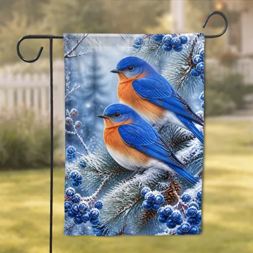 Bluebirds In Snowy Pine Winter Welcome For Porch, Yard, And Cottage Seasonal Decor Garden Flag