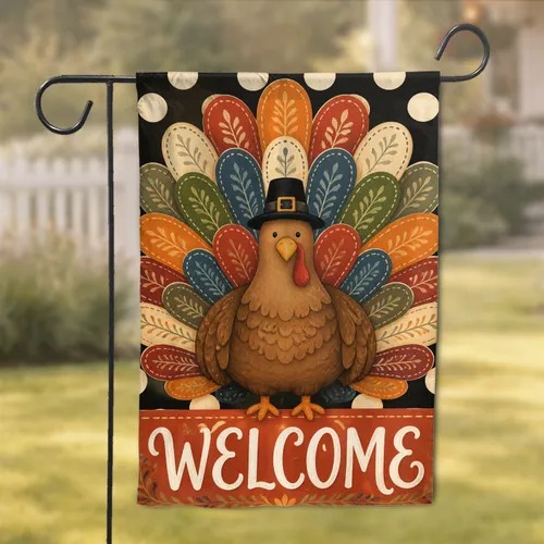 Thanksgiving Turkey Welcome Fall Porch Decor With Polka Dots For Harvest Homes Entry Garden Flag