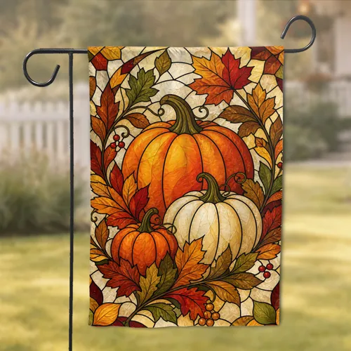 Stained Glass Autumn Pumpkins For Rustic Harvest Porch, Yard, And Entryway Decor Garden Flag