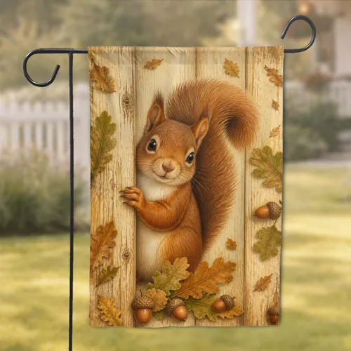 Adorable Squirrel Peeking By Barnwood For Cozy Fall Porch And Farmhouse Style Gift Garden Flag