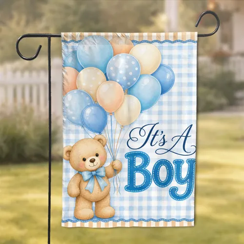 Teddy Bear Balloon Baby Shower Yard Decor For Boy Announcements And Nursery Welcome Sign Garden Flag