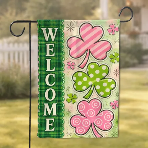 Vintage St. Patrick's Day Welcome Shamrocks Porch Accent For Spring Home Cheer Season Garden Flag