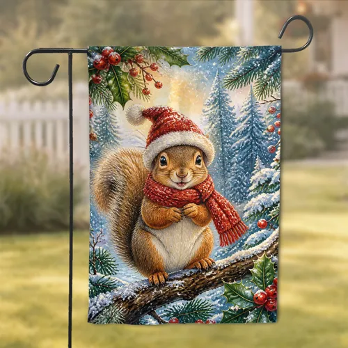 Charming Squirrel Winter Porch Decor with Holly, Snow, and Holiday Cheer for Yards Garden Flag