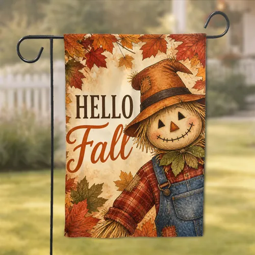 Hello Fall Scarecrow Autumn Porch Decor for Rustic Farmhouse Harvest Seasonal Homes Garden Flag