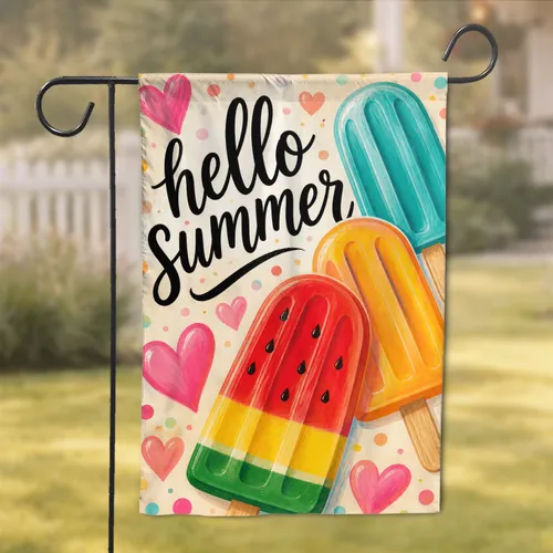 Hello Summer Popsicle Porch Decor for Front Door, Patio, and Seasonal Outdoor Charm Garden Flag