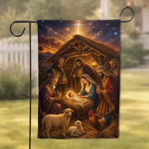 Nativity Scene With Mary Joseph And Wise Men For Christmas Porch And Yard Decor Garden Flag
