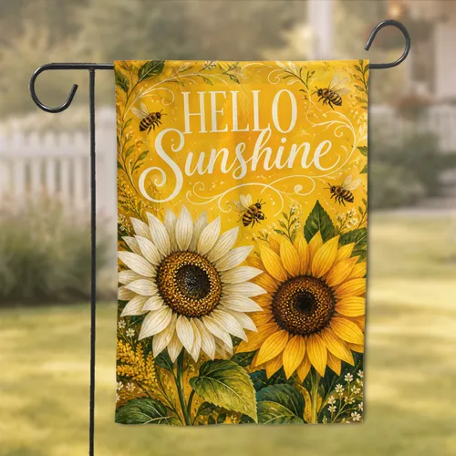 Sunflower Bee Hello Sunshine Porch Welcome Accent for Farmhouse Outdoor Spaces Home Garden Flag