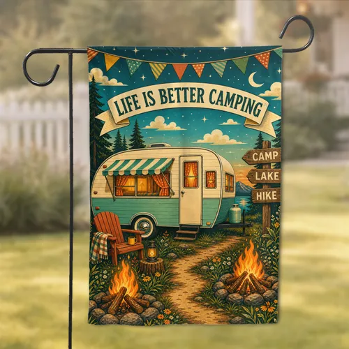 Retro Camper Trailer Camping Decor For Porch, Cabin, And RV Lovers, Family Gift Garden Flag