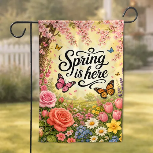 Spring Blossoms With Cherry Butterflies For Porch, Patio, And Entryway Home Accent Garden Flag