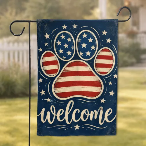 Patriotic Dog Paw Welcome Porch Decor For 4th Of July Americana Home And Yard Gifts Garden Flag