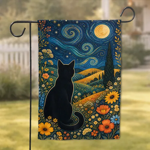 Moonlit Black Cat Porch Decor for Yard Lovers and Cottage Homes Outdoor Accent Gift Garden Flag