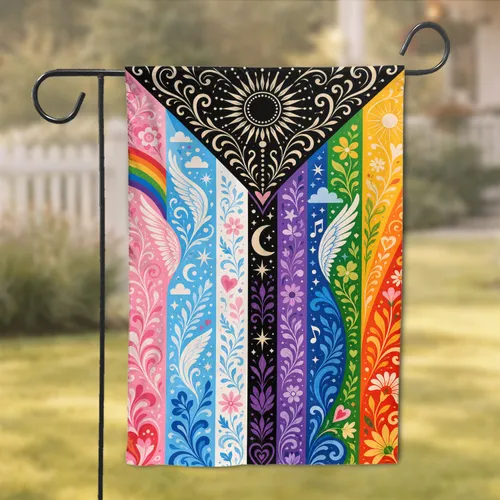 Rainbow Pride V-Chevron Folk Motif For Inclusive Home And Yard Decor Celebration Garden Flag
