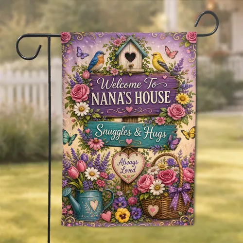 Nana's House Floral Welcome For Front Porch Yard And Patio Decor For Grandmothers Garden Flag
