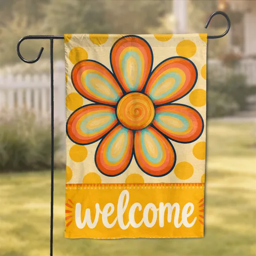 Retro Floral Welcome Outdoor Decor for Porch, Patio, and Summer Front Home Entryways Garden Flag