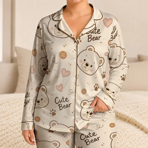 Cute Teddy Bear Cozy Sleepwear For Women’s Relaxing Nights And Lounging Satin Pajamas Set