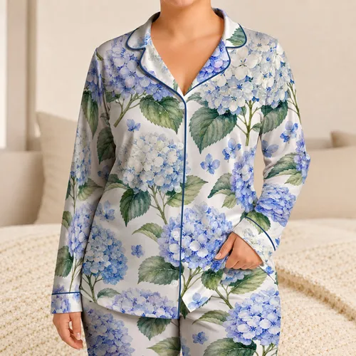 Blue Hydrangea Watercolor Florals for Relaxing Evenings and Garden Lovers at Home Satin Pajamas Set