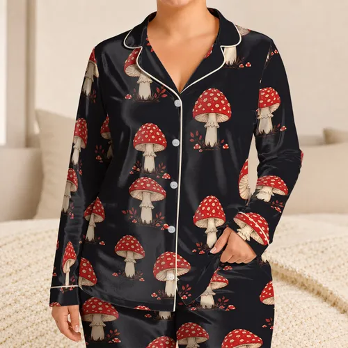 Red Fly Agaric Mushrooms for Cozy Gothic Evenings and Cottagecore Woodland Lovers Satin Pajamas Set