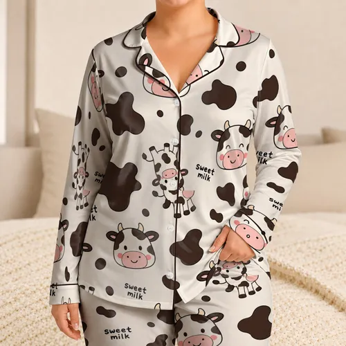Kawaii Cow Faces With Sweet Milk Lettering For Cozy Dairy Lovers And Farm Fan Gifts Satin Pajamas Set