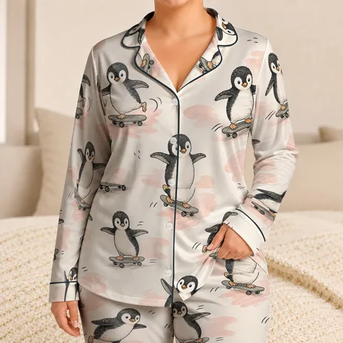Skateboarding Penguin Watercolor For Cozy Winter Nights And Cute Holiday Gifts For Kids Satin Pajamas Set