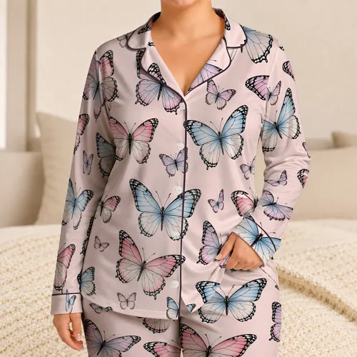 Elegant Pastel Butterfly Scatter For Relaxed Summer Lounging And Bedtime Comfort Satin Pajamas Set