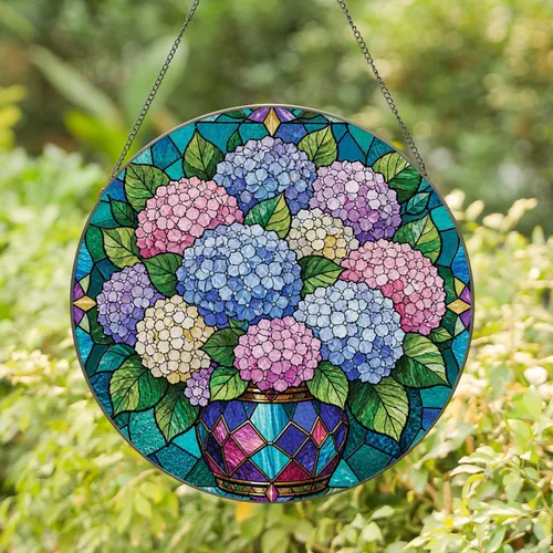 Hydrangea Stained Glass Bouquet Hanging Decor for Flower Lovers and Garden Homes Stained Glass Suncatcher