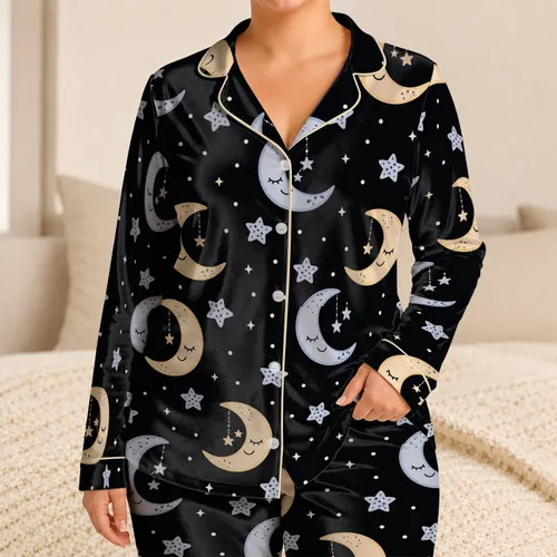 Sleepy Crescent Moons And Frosted Stars For Cozy Bedtime Lounge Nights For Women Satin Pajamas Set