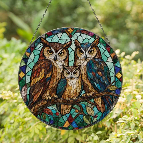 Wise Owl Stained Glass Window Decor for Halloween Home and Nature Lovers Gift Ideas Stained Glass Suncatcher