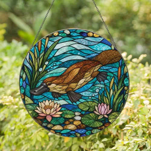 Leaded Stained Glass Platypus Window Panel for Boho Decor and Nature Lover Gifts Stained Glass Suncatcher