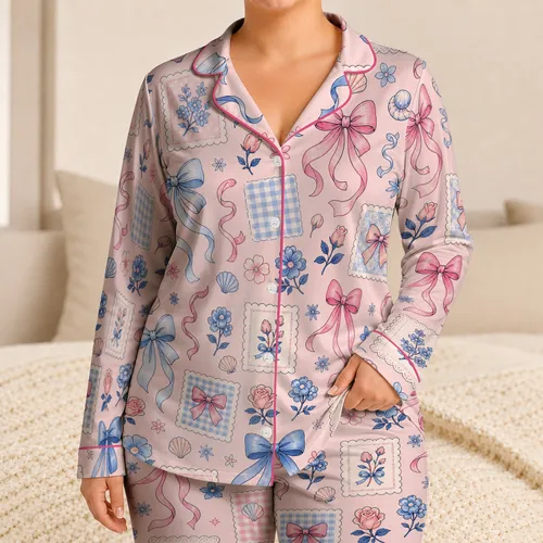 Pastel Bows, Florals And Gingham For Cozy Holiday Lounging And Gift Giving For Women Satin Pajamas Set
