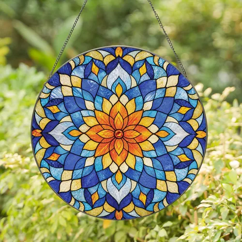 Tiffany Style Floral Mandala Window Accent for Indoor Boho Home Decor Gift for Her Stained Glass Suncatcher