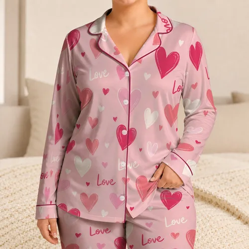 Hand Drawn Blush Pink Hearts And Love Script For Romantic Valentine Gifts For Women Satin Pajamas Set