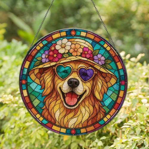 Golden Retriever Stained Glass Home Decor For Dog Lovers And Sunny Summer Charm Stained Glass Suncatcher