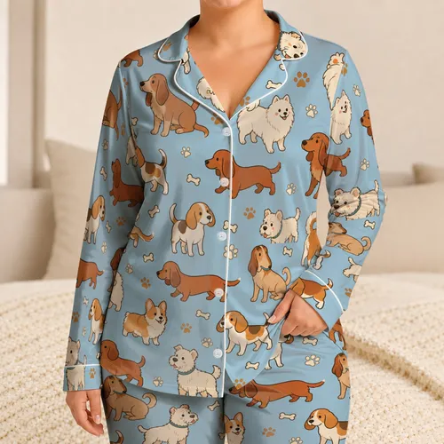Hand Drawn Dog Parade With Corgi Beagle And Dachshund For Cozy Lounging Dog Lovers Satin Pajamas Set