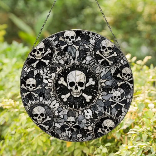 Pirate Skull Stained Glass Accent for Gothic Rooms and Halloween Gift Collectors Stained Glass Suncatcher