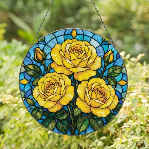 Yellow Roses Tiffany Style Window Decor For Mother's Day Gift And Floral Home Accent Stained Glass Suncatcher
