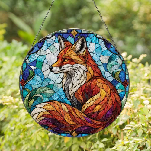 Fox Stained Glass Window Accent for Woodland Homes and Nature Lovers Wall Gift Fans Stained Glass Suncatcher