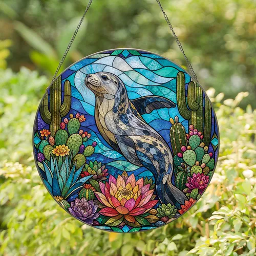 Harbor Seal Stained Glass Cottage Decor for Coastal Homes and Nature Lovers Gift Stained Glass Suncatcher