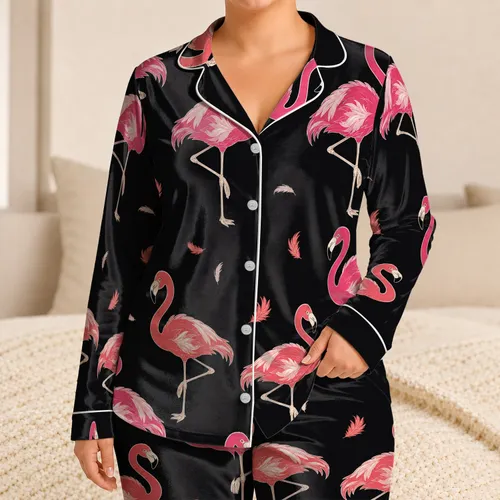 Coral Pink Flamingo Flock For Tropical Lounging And Beach Vacation Getaways For Women Satin Pajamas Set