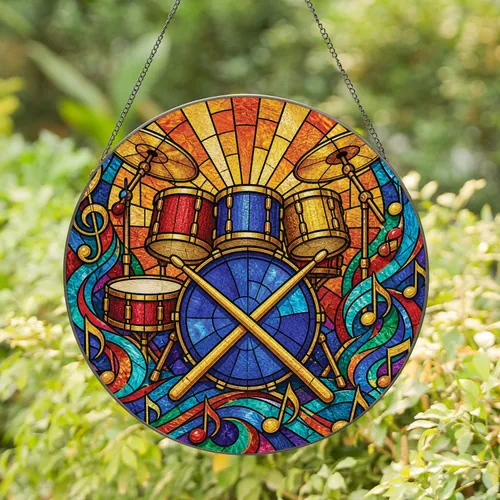 Stained Glass Drum Set Window Accent For Music Lovers, Studios, And Gift Seekers Stained Glass Suncatcher