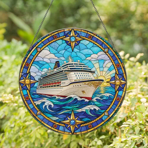 Luxury Cruise Ship Coastal Home Decor For Nautical Gifts And Elegant Cabin Style Stained Glass Suncatcher