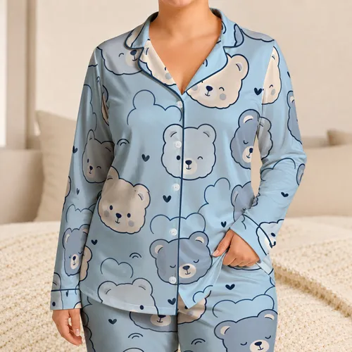 Friendly Teddy Bear Faces for Cozy Bedtime, Sleepovers, and Relaxing Lounge Moments Satin Pajamas Set