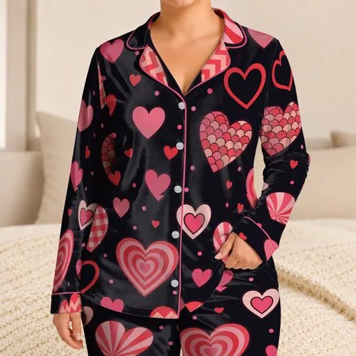 Colorful Valentine Hearts for Cozy Romantic Sleepwear and Lounge Nights for Women Satin Pajamas Set