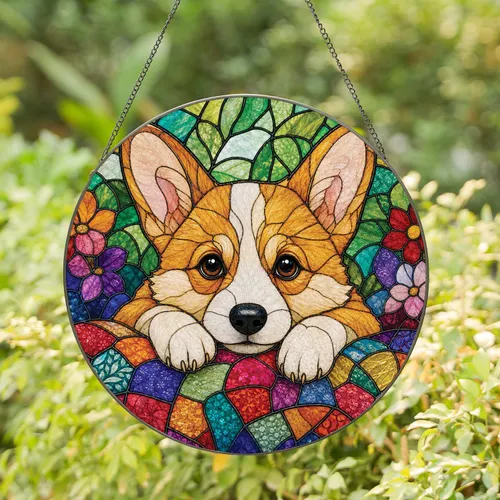 Cute Corgi Stained Glass Window Accent For Cozy Home Decor And Dog Lovers Collectors Stained Glass Suncatcher