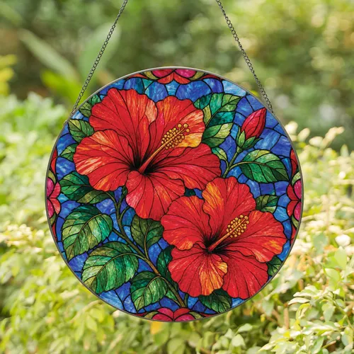 Tropical Hibiscus Window Accent for Kitchen, Sunroom, Patio, and Home Garden Gift Stained Glass Suncatcher