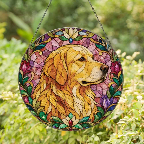 Golden Retriever Stained Glass Wall Accent for Dog Lovers, Cozy Home, and Gift Giving Stained Glass Suncatcher